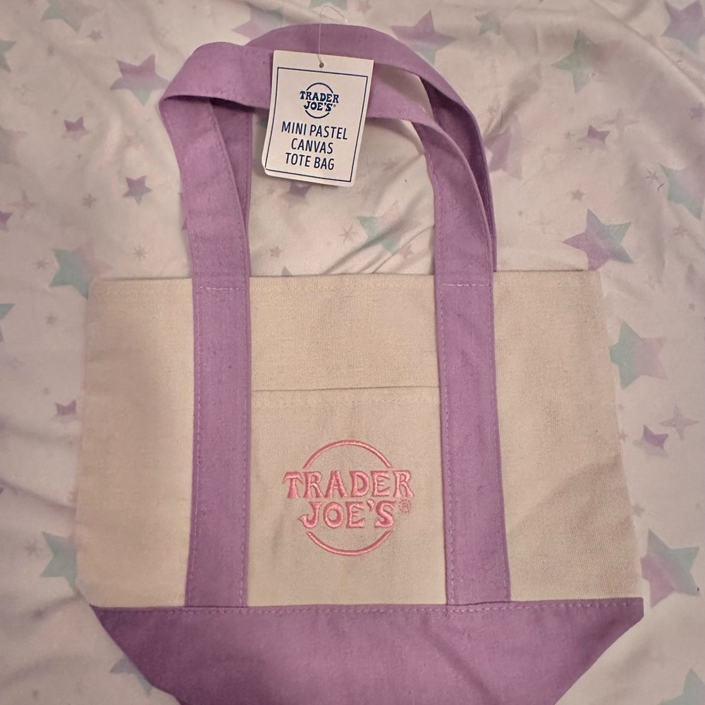 Trader Joe's Pastel Canvas Tote - Purple and Cream